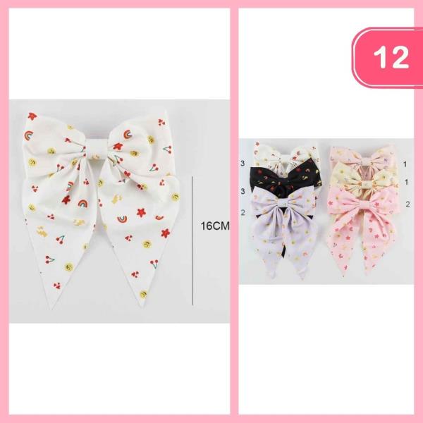 Rainbow Cherry Heart Print Hair Bow (12 Units)