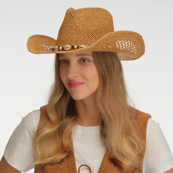CC PAPER COWBOY HAT WITH SEASHELL AND BEAD BAND