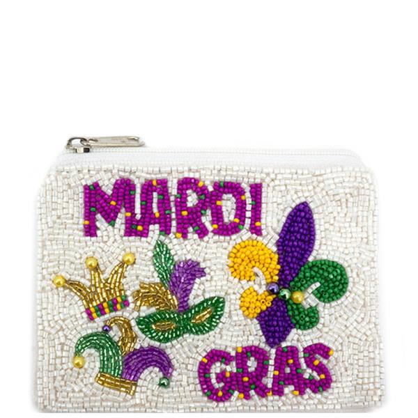 Mardi Gras Crown Mask Seed Bead Coin Purse Bag