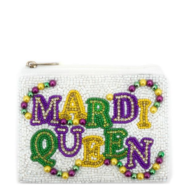 Mardi Gras Letter Graphic Seed Bead Coin Purse Bag