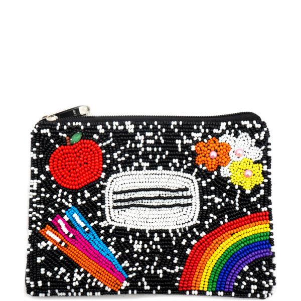 Rainbow Pencil Apple Seed Bead Coin Purse Bag