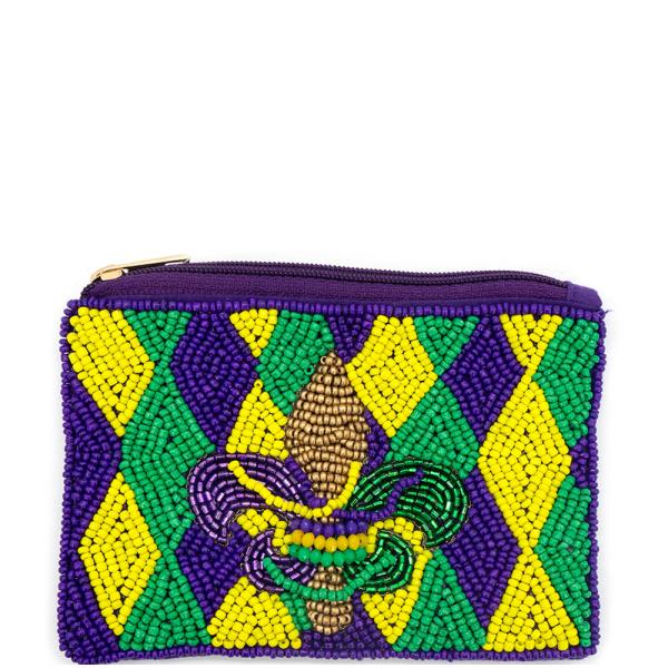 Mardi Gras Mask Graphic Seed Bead Coin Purse Bag
