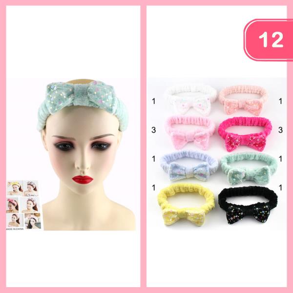 Sequins Bow Spa Headband (12 Units)