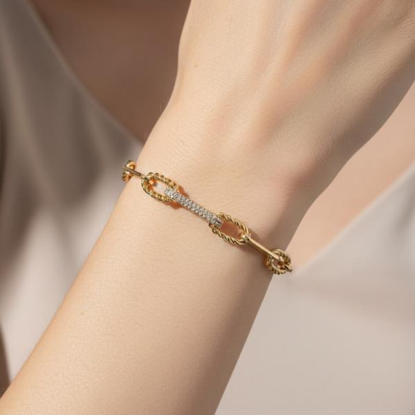 Chain Charm Gold Dipped Cubic Zirconia Bracelet