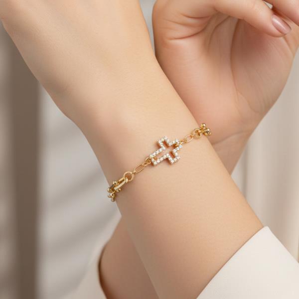 Chain Charm Gold Dipped Cubic Zirconia Bracelet
