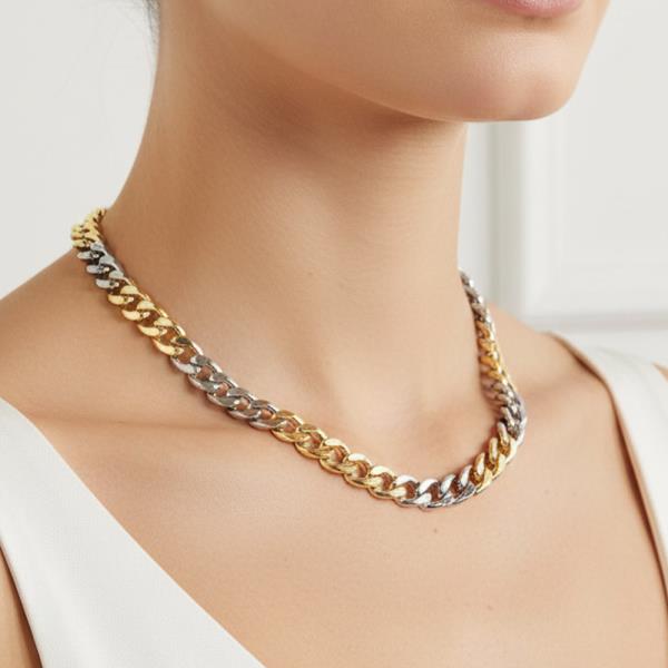 Two Tone Mixed Gold Dipped Curb Chain Necklace
