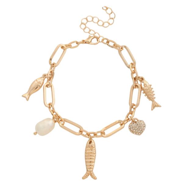Sea Life Charm Oval Link Metal Bracelet