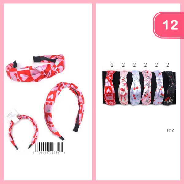 Heart Cherry Bow Silk Knotted Headband (12 Units)