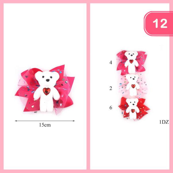 Cute Teddy Bear Ribbon Hair Bow (12 Units)
