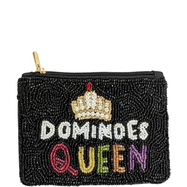 Dominoes Queen Crown Seed Bead Coin Purse Bag
