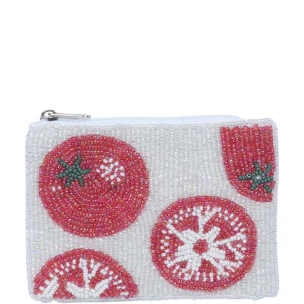 Tomato Slice Seed Bead Coin Purse Bag
