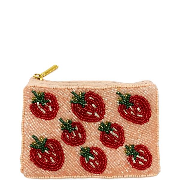 Strawberry Repeat Seed Bead Coin Purse Bag