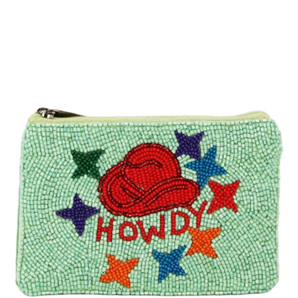 Howdy Cowboy Hat Star Seed Bead Coin Purse Bag
