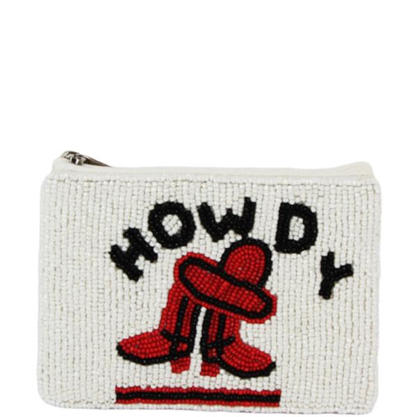 Western Howdy Cowboy Hat Seed Bead Coin Purse Bag