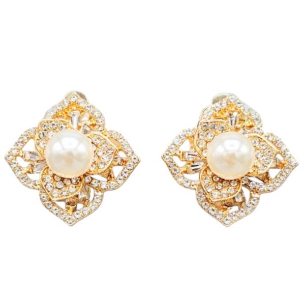 Pearl Metal Rhinestone Clip On Earring