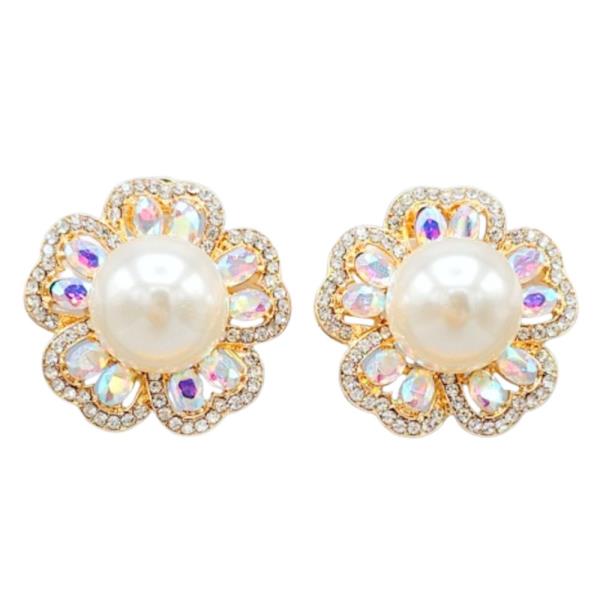 Pearl Rhinestone Metal Clip On Earring