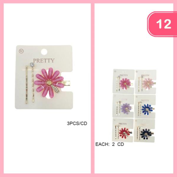 RHINESTONE FLOWER HAIR PINS (12 UNITS)