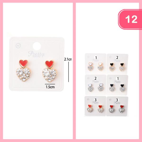 Rhinestone Heart Post Earring (12 Units)