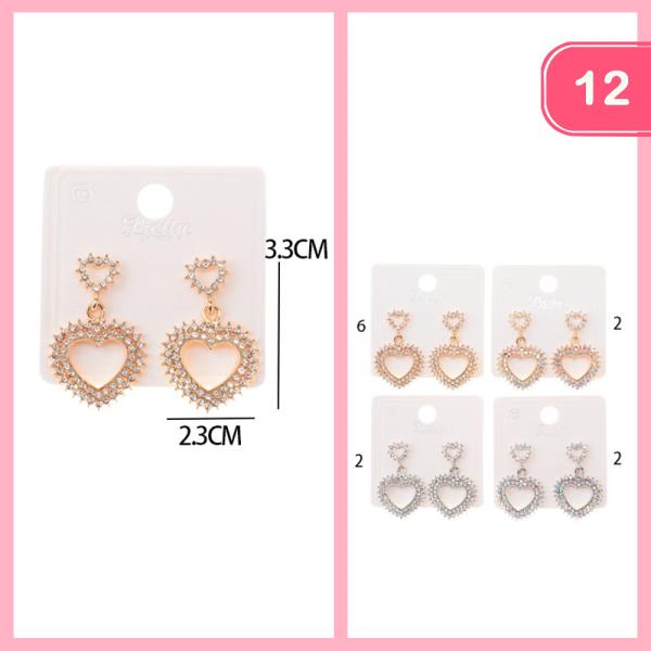 Rhinestone Heart Dangle Earrings (12 Units)