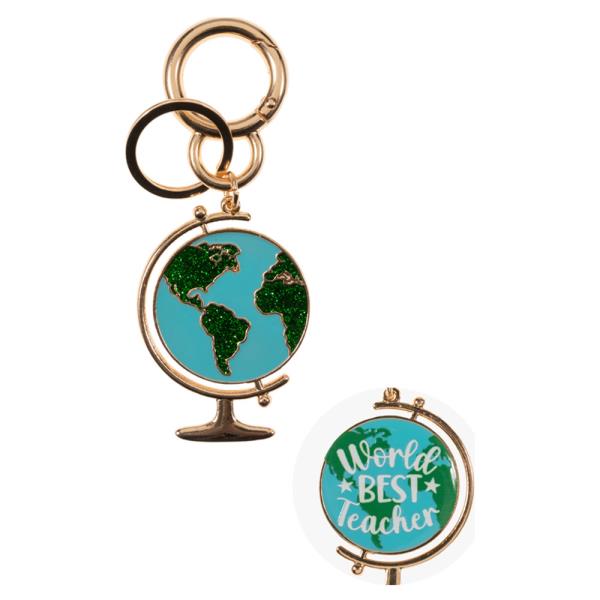 H GLOBE SHAPED ENAMEL W/ WORLD BEST TEACHER BAG CHARM