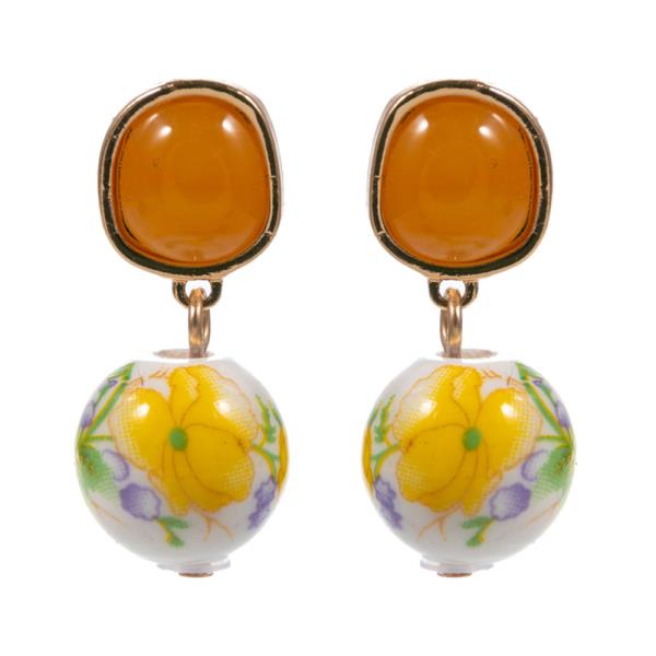 Ceramic Bead with Epoxy Stone Earring