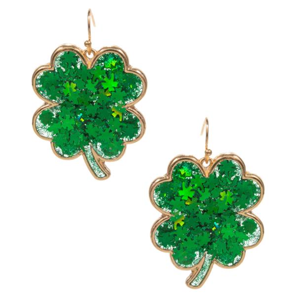Lucky Clover Saint Patricks Day Hook Earring