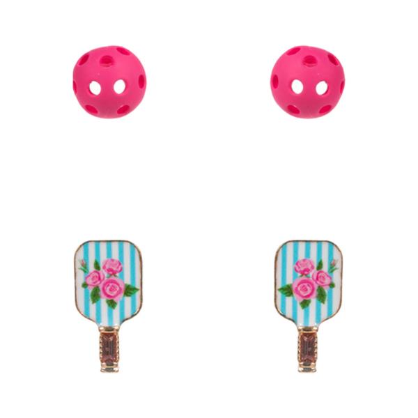 Enamel Pickleball W Pickleballer Bead Earring