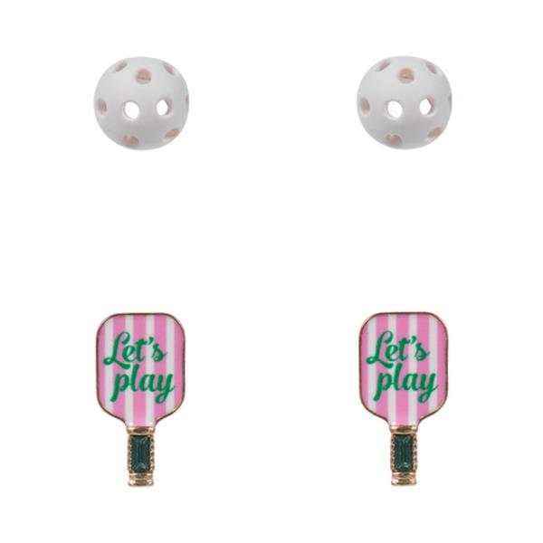 Pickleball Shaped Enamel Pattern Print Earrings