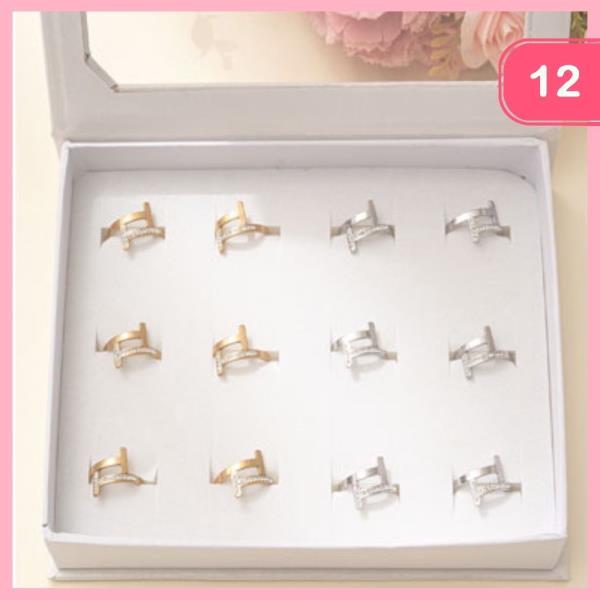 Stainless Steel Rhinestone Ring (12 Units)