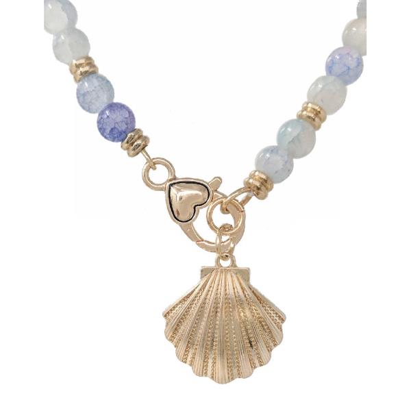 SEA LIFE SHELL PENDANT GLASS BEAD NECKLACE