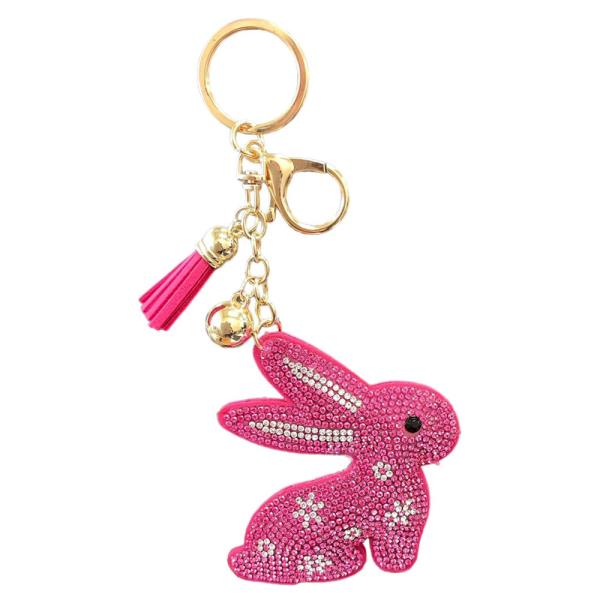 RHINESTONE BUNNY KEYCHAIN WITH TASSEL