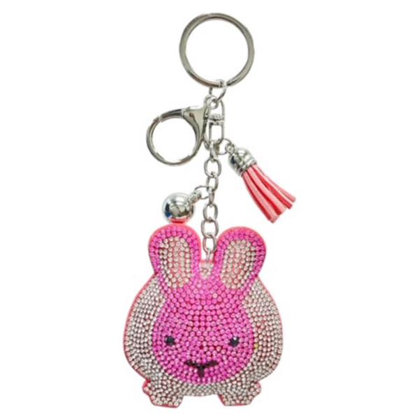 RHINESTONE BUNNY KEYCHAIN WITH TASSEL