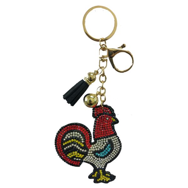 RHINESTONE ROOSTER KEYCHAIN WITH TASSEL