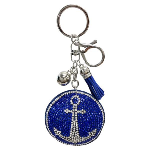 RHINESTONE ANCHOR KEYCHAIN WITH TASSEL