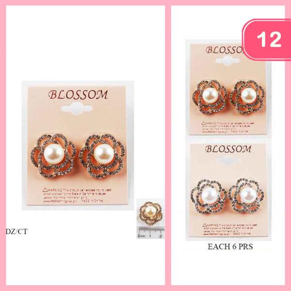 Rhinestone Pearl Post Earring (12 Units)