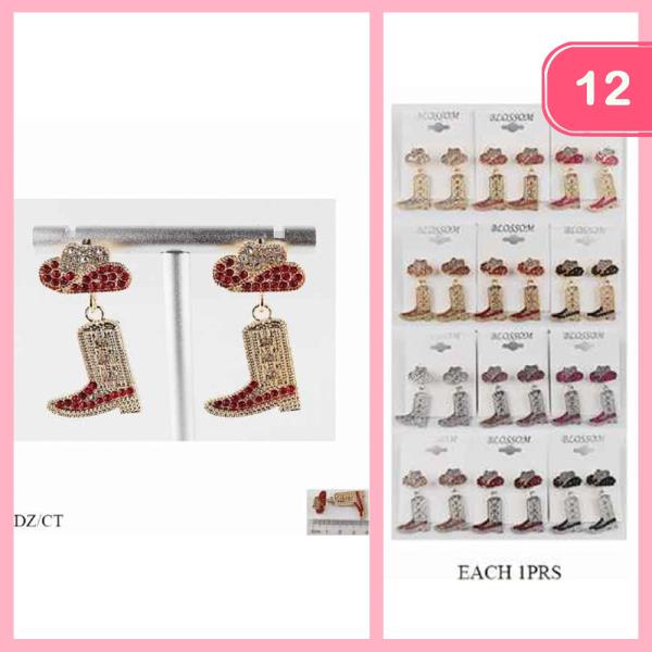 Rhinestone Hat Boots Dangle Earring (12 Units)