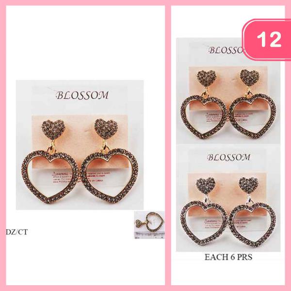 Rhinestone Heart Dangle Earrings (12 Units)