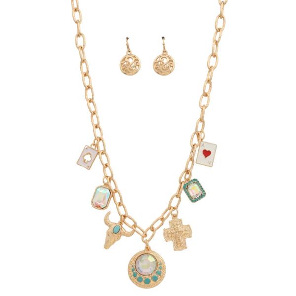 Western Multi Charm Metal Necklace