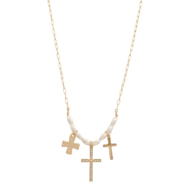 Cross Pearl Bead Necklace
