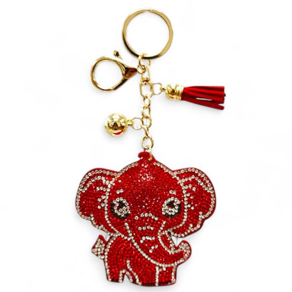 RHINESTONE ELEPHANT KEYCHAIN WITH TASSEL