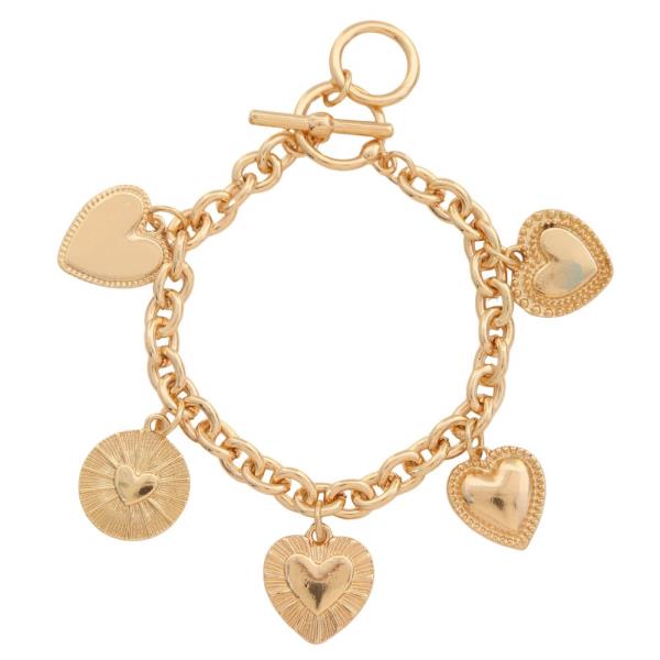 Heart Charm Link Toggle Clasp Metal Bracelet