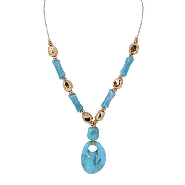 METAL BEAD TEARDROP PENDANT LONG NECKLACE
