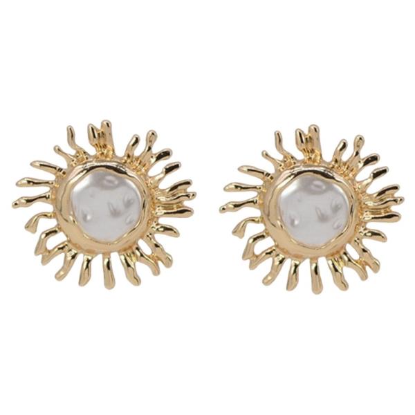 Metal Sun with Coin Pearl Earrings