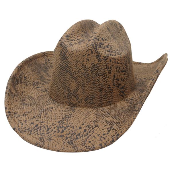 TONAL SNAKESKIN PRINTED MICROSUEDE COWBOY HAT