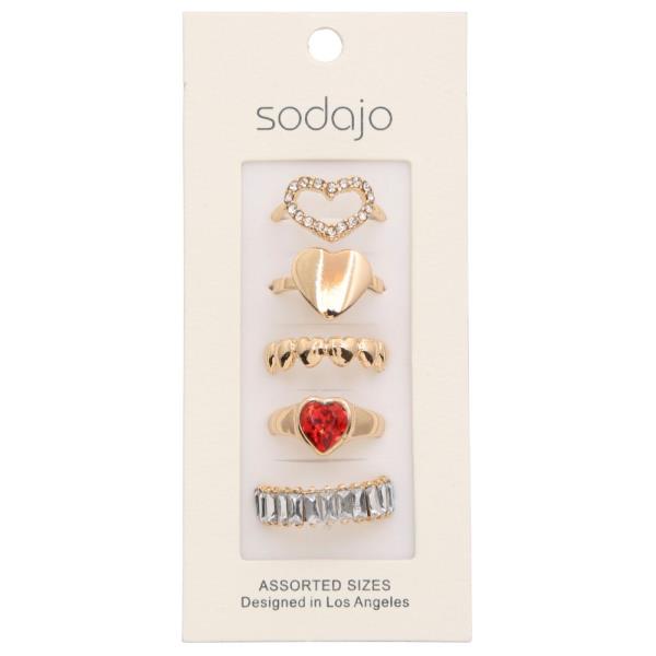 SODAJO Heart Rhinestone Metal Assorted Ring Set