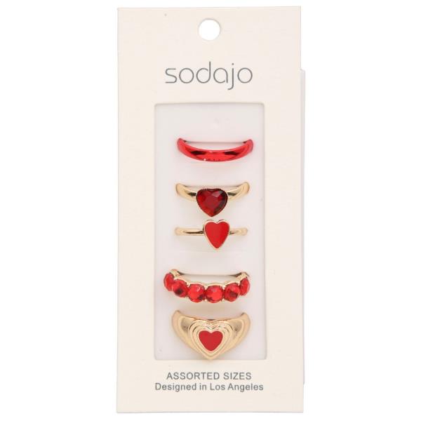 SODAJO Heart Rhinestone Metal Assorted Ring Set