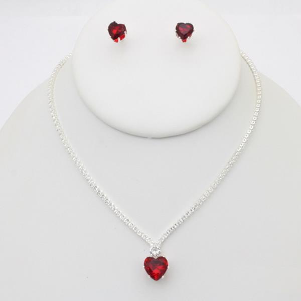 CZ Rhinestone Solitaire Drop Necklace Earring Set