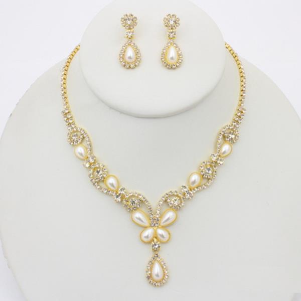 Rhinestone Floral Drop Necklace Earring Set