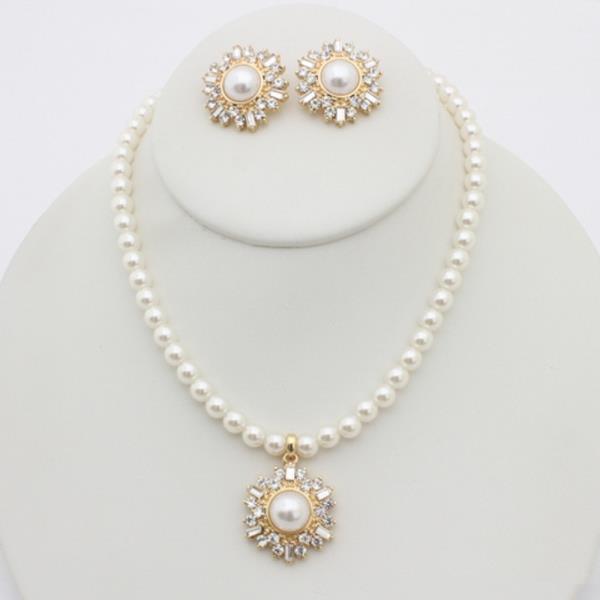 Rhinestone Pearl Accent Necklace Earring Set