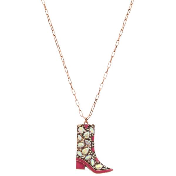 Western Cowboy Boot Rhinestone Pendant Necklace